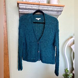 💚AE💚 Forest Green open knit Button Cardigan Sweater